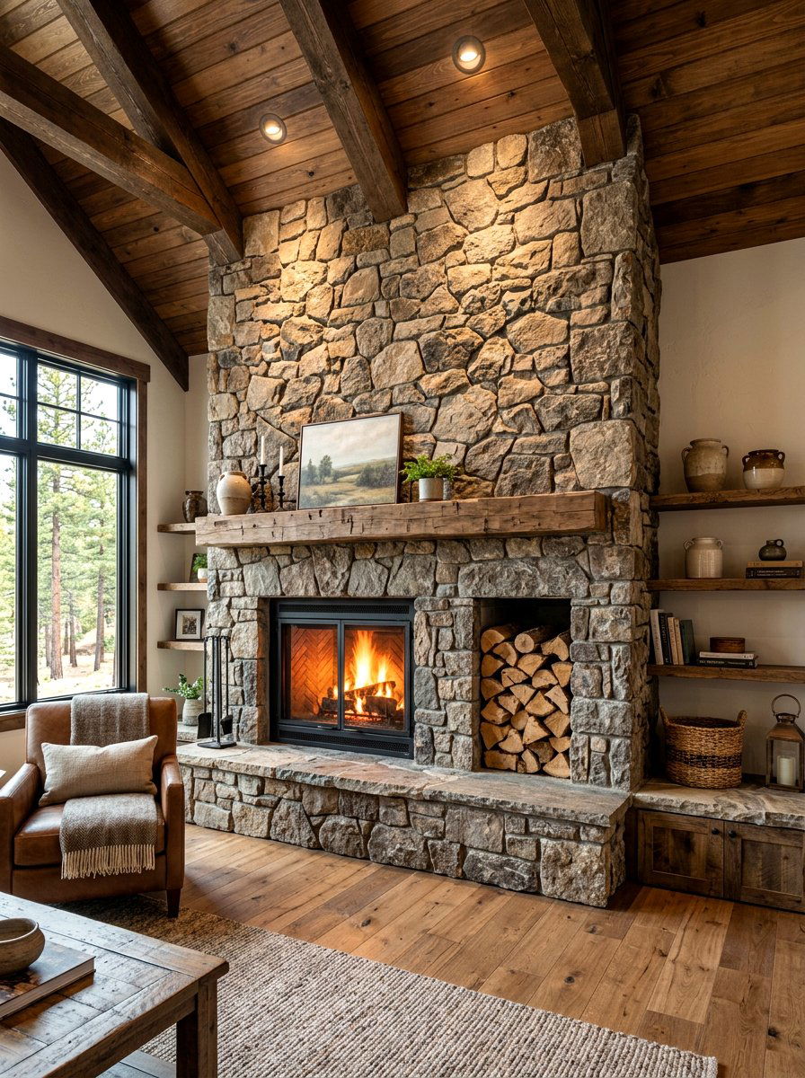 Stone Fireplace Built In - 30 firewood storage wall ideas