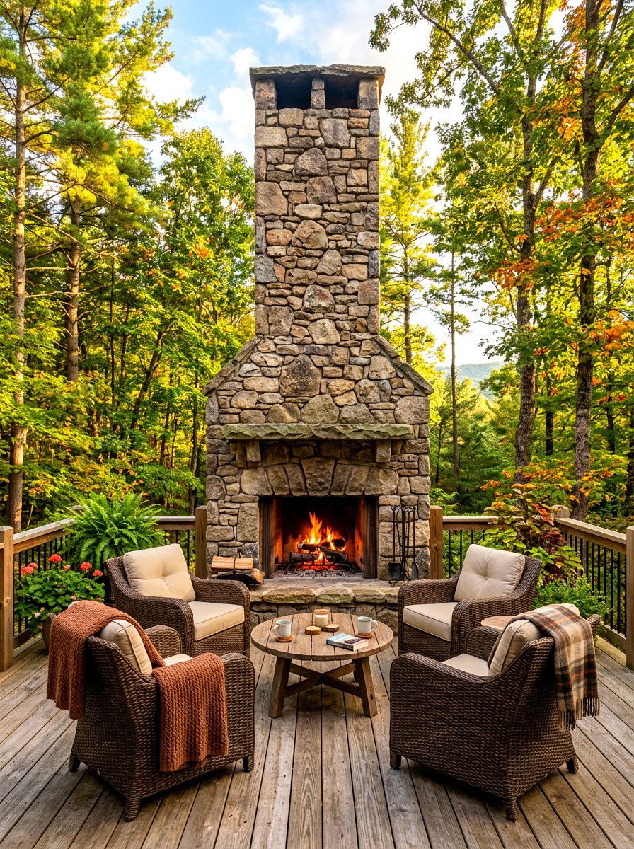 Stone Fireplace Deck - 30 rustic deck ideas