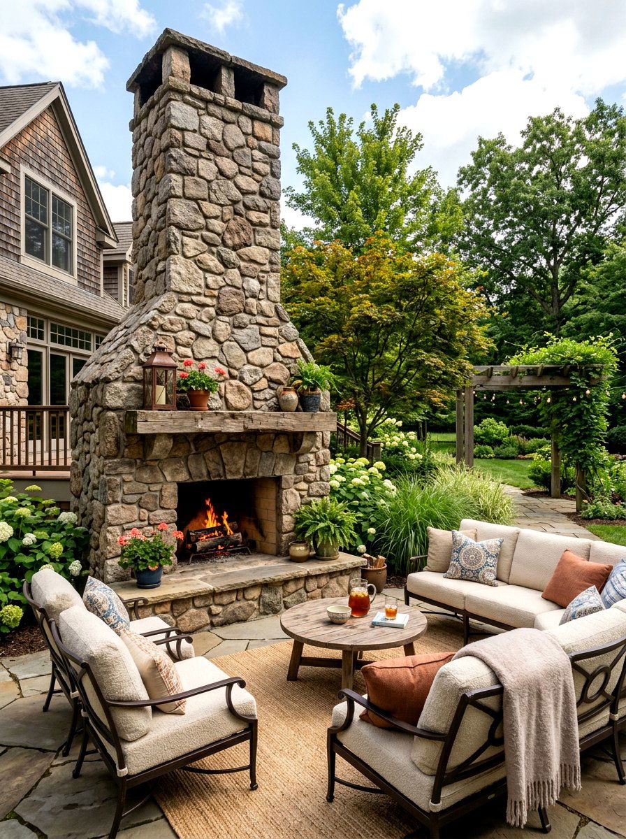 Stone Fireplace Focal Point - 30 sunset inspired patio ideas