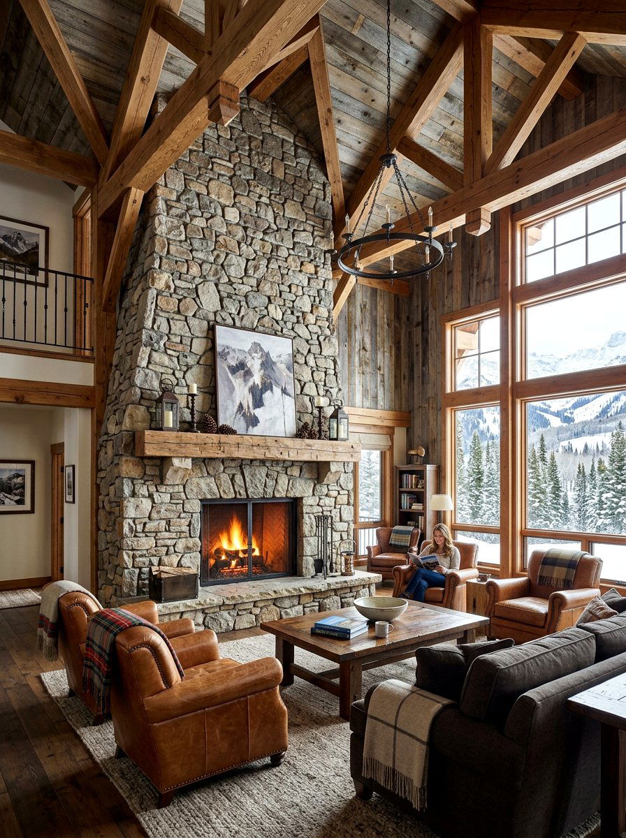 Stone Fireplace Hearth - 30 ski chalet decor ideas