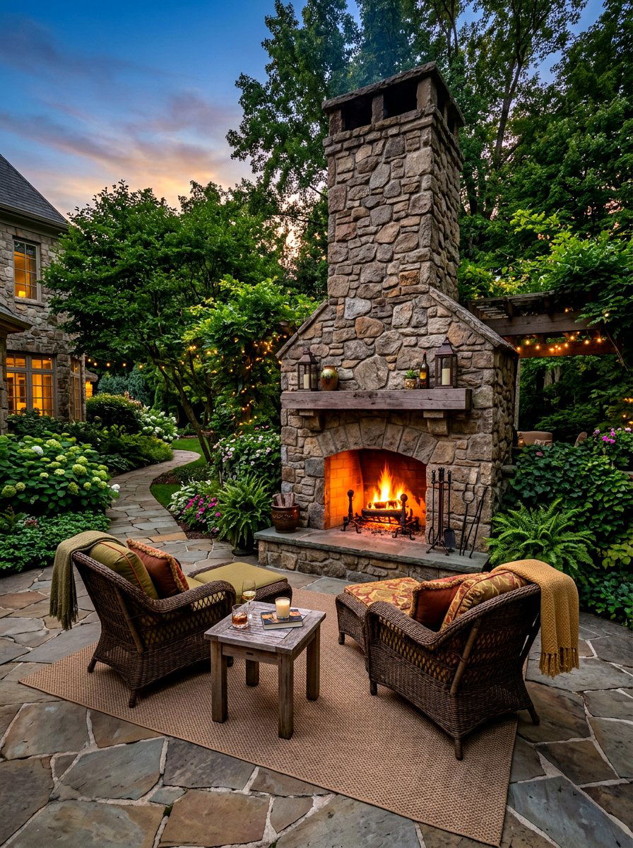 Stone Fireplace Hearth - 30 backyard hosting ideas