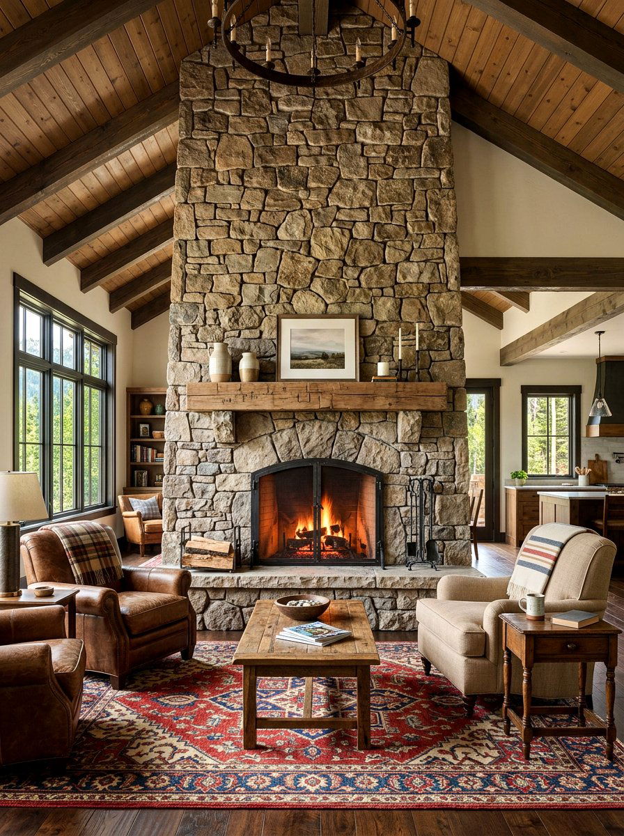 Stone Fireplace Living Room - 30 barn style home ideas