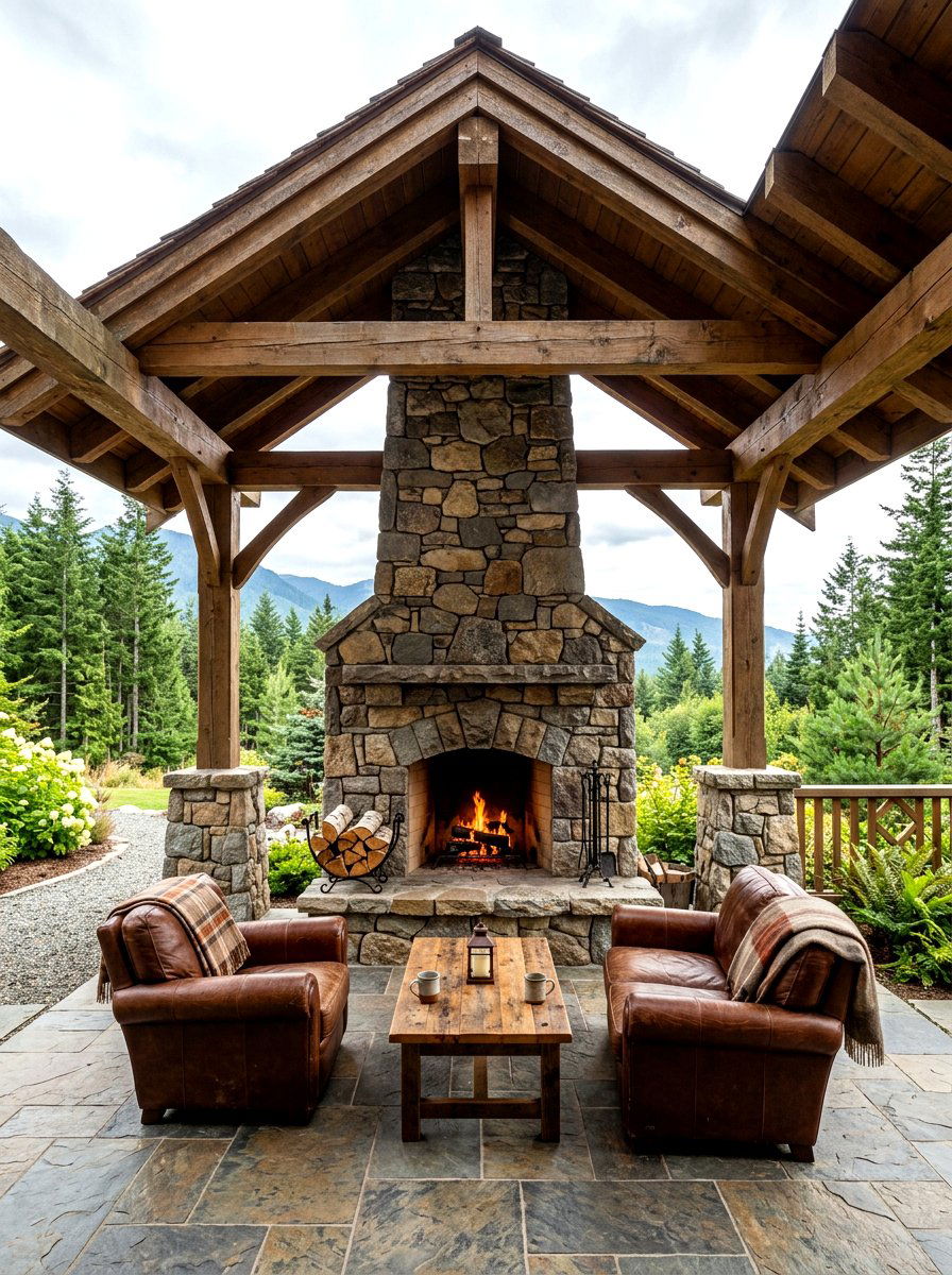 Stone Fireplace Patio - 30 covered patio ideas