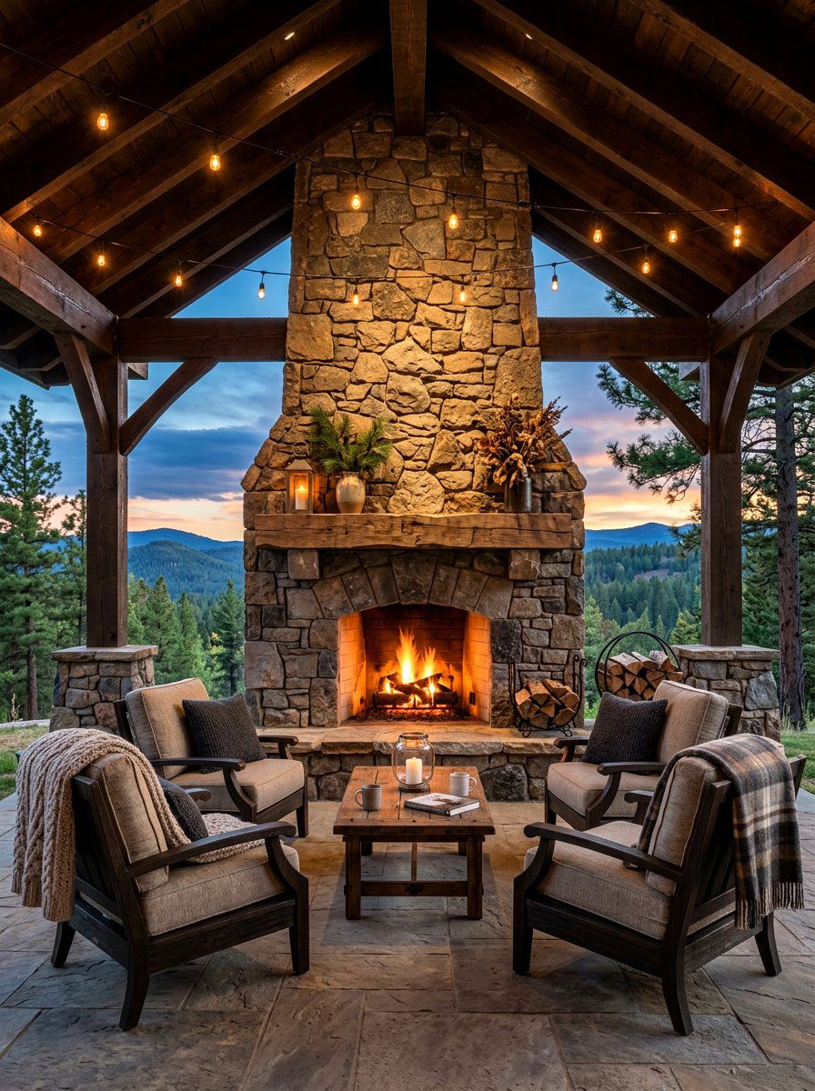 Stone Fireplace Pavilion - 30 porch pavilion ideas