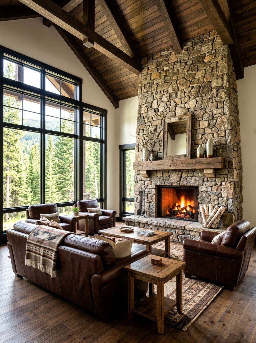 Stone Fireplace Room - 30 winter living room styling ideas