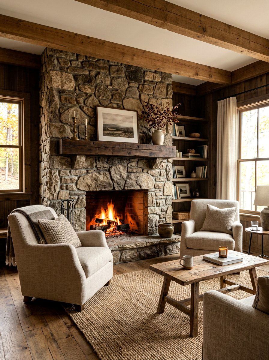 Stone Fireplace Surround - 30 cottage home decor ideas