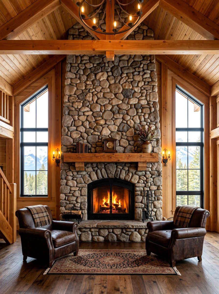 Stone Fireplace Surround - 30 lodge decor ideas
