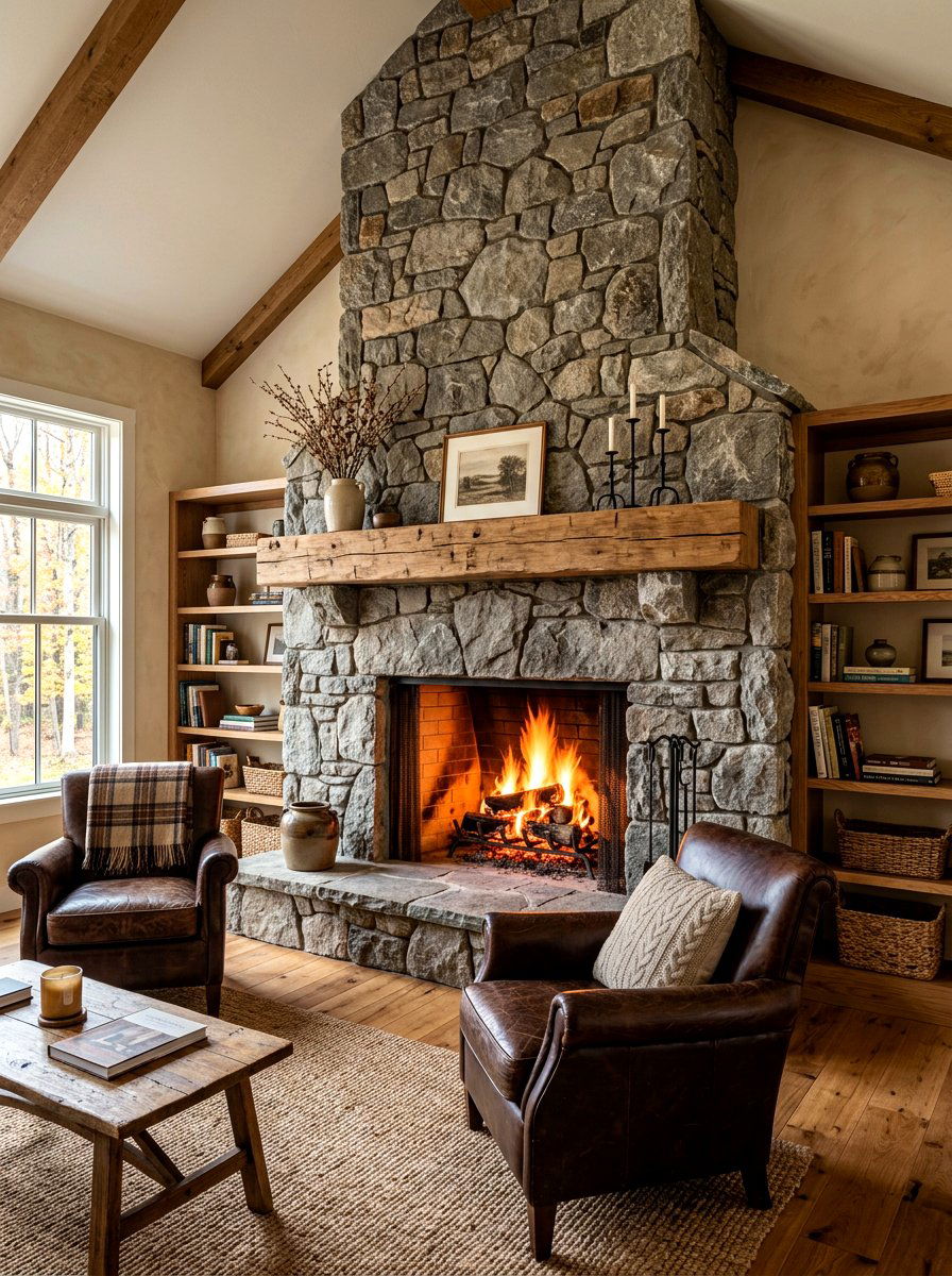 Stone Fireplace Surround - 30 English country living room ideas