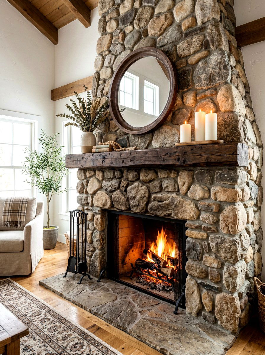 Stone Fireplace Texture - 30 mantel shelf styling ideas