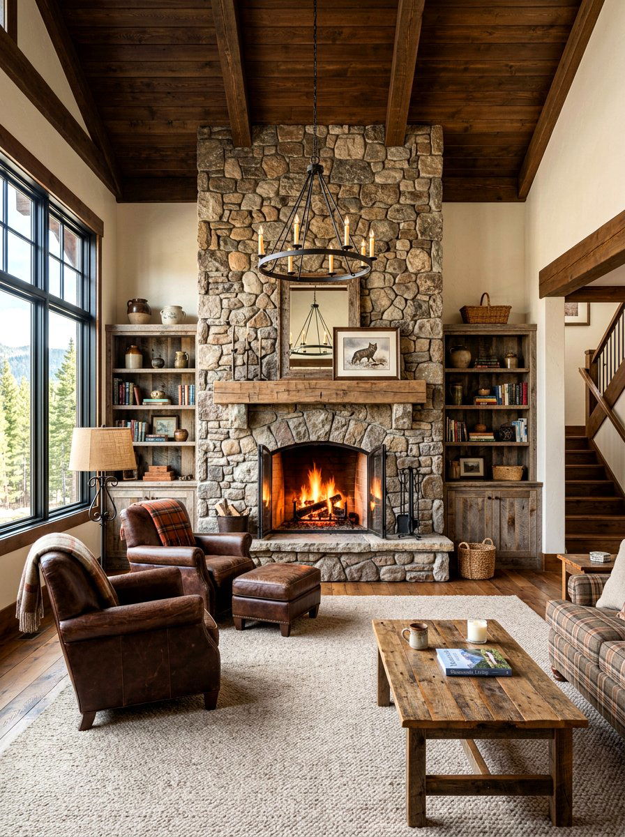Stone Fireplace Wall - 30 rustic living room ideas
