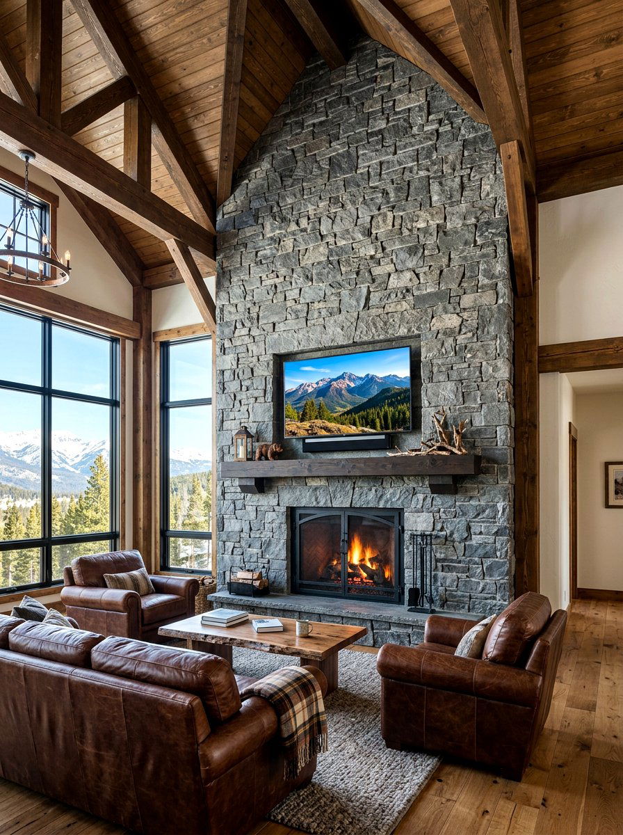 Stone Fireplace Wall With Recessed TV - 30 fireplace and TV layout ideas