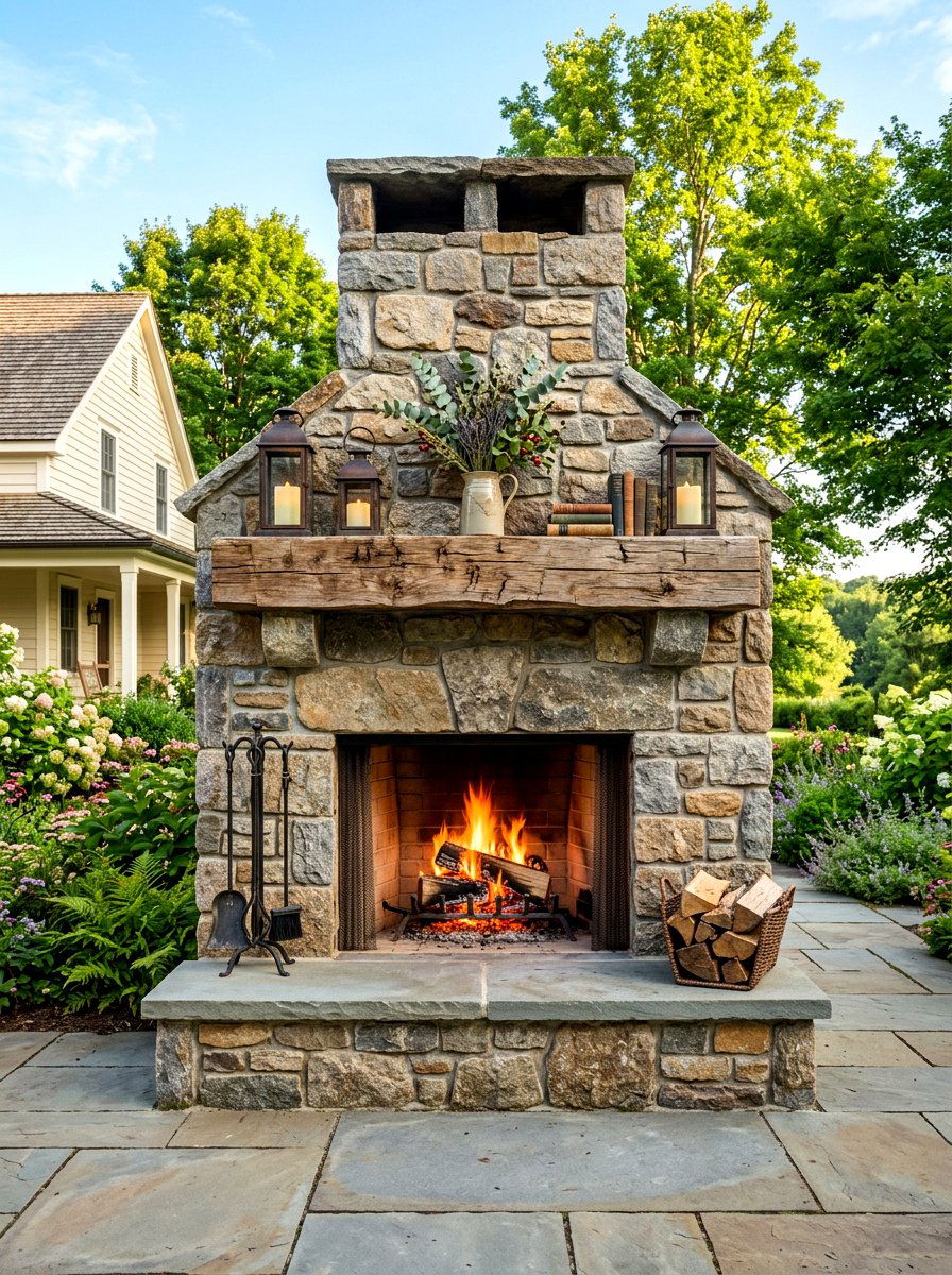 Stone Fireplace With Mantel - 30 stone outdoor fireplace ideas