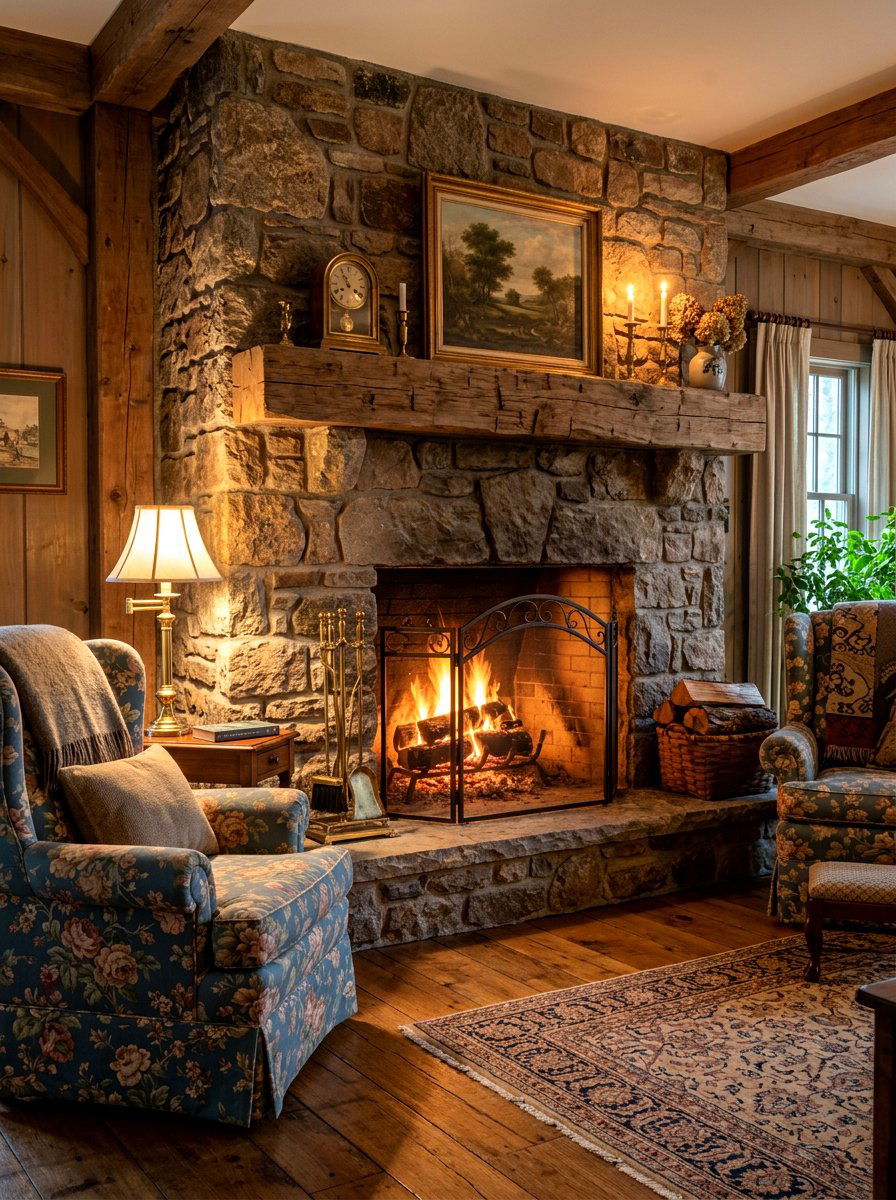 Stone Fireplace With Mantel - 30 English cottage living room ideas