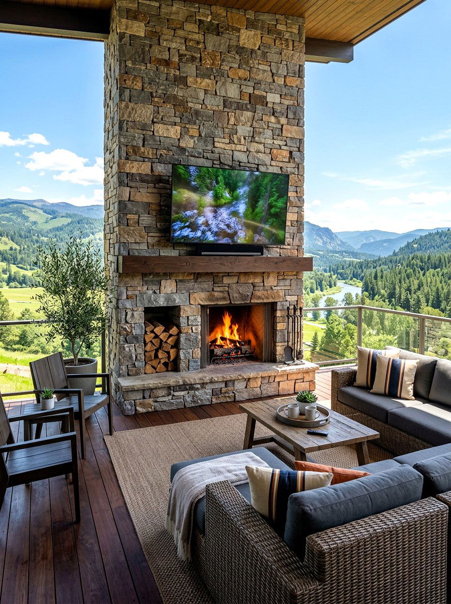 Stone Fireplace With TV Mount - 30 stone outdoor fireplace ideas