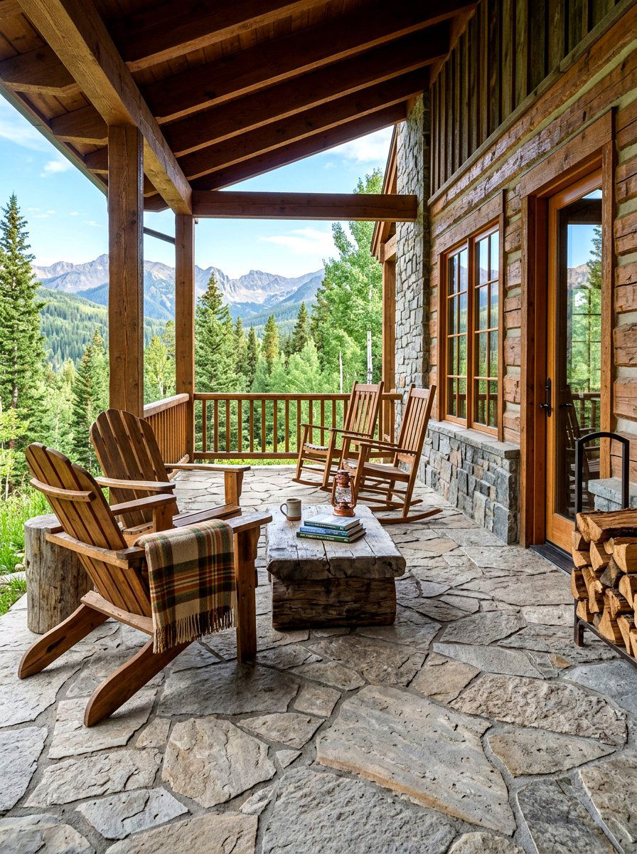 Stone Floor Cabin Porch - 30 cabin front porch ideas