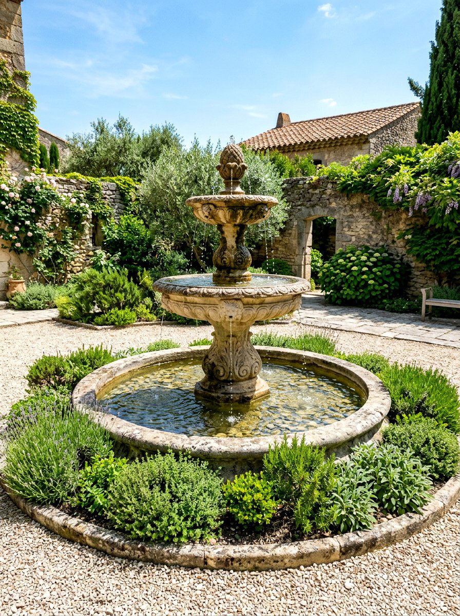 Stone Fountain - 30 French country garden ideas