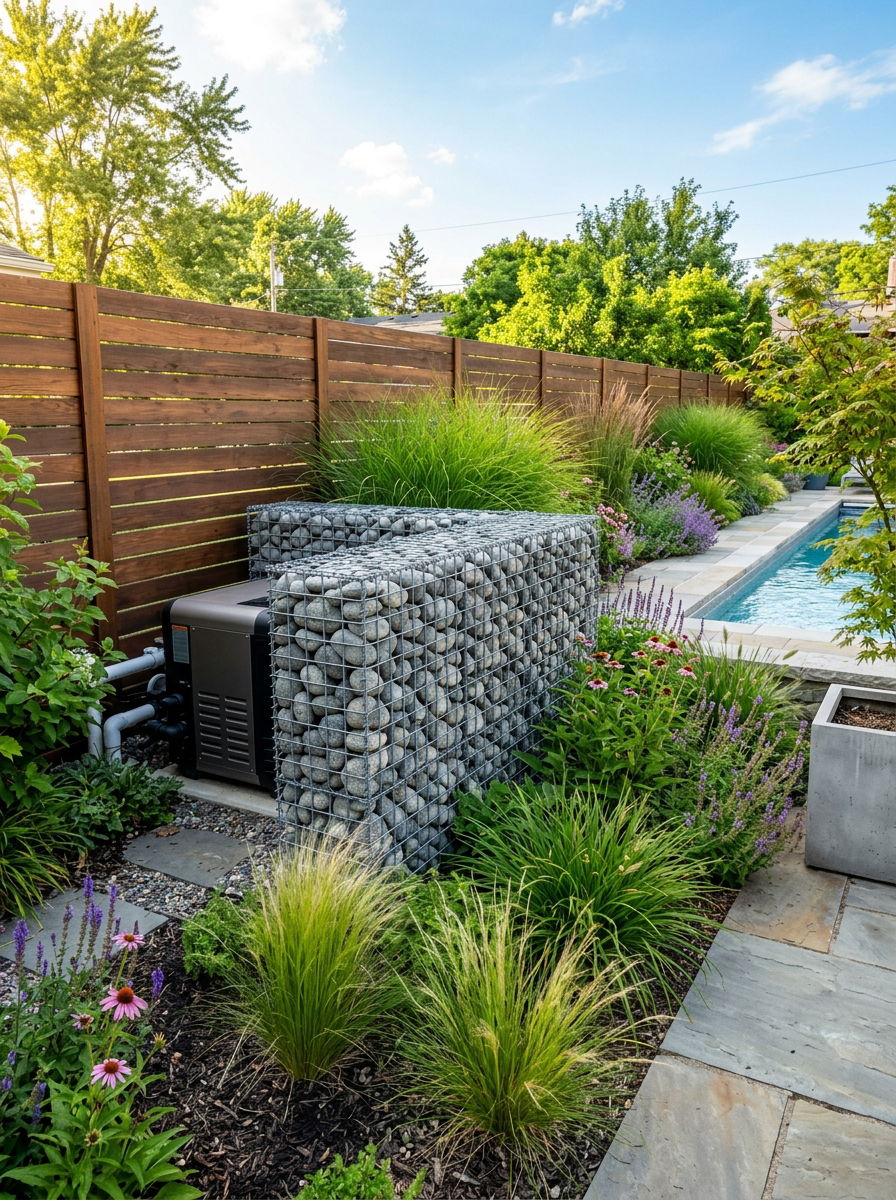Stone Gabion Utility Wall - 30 utility area screen ideas