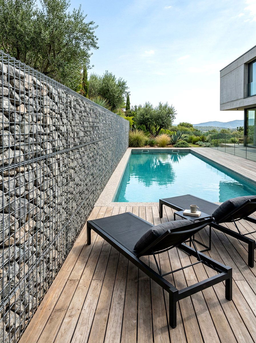 Stone Gabion Wall - 30 pool privacy ideas