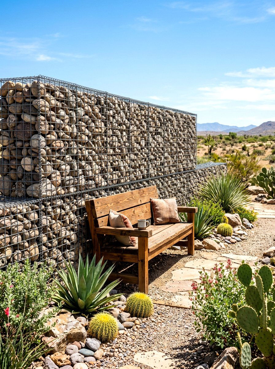 Stone Gabion Wall - 30 poolside privacy screen ideas