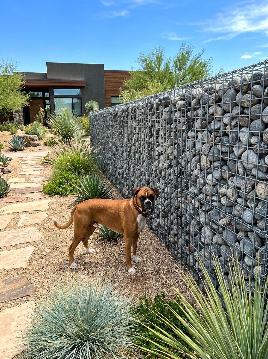 Stone Gabion Wall Enclosure - 30 dog fence ideas
