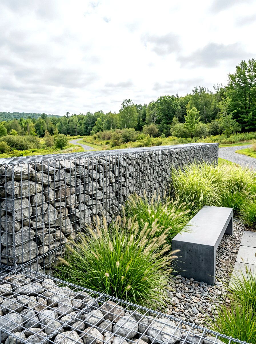 Stone Gabion Wall - 30 courtyard privacy wall ideas