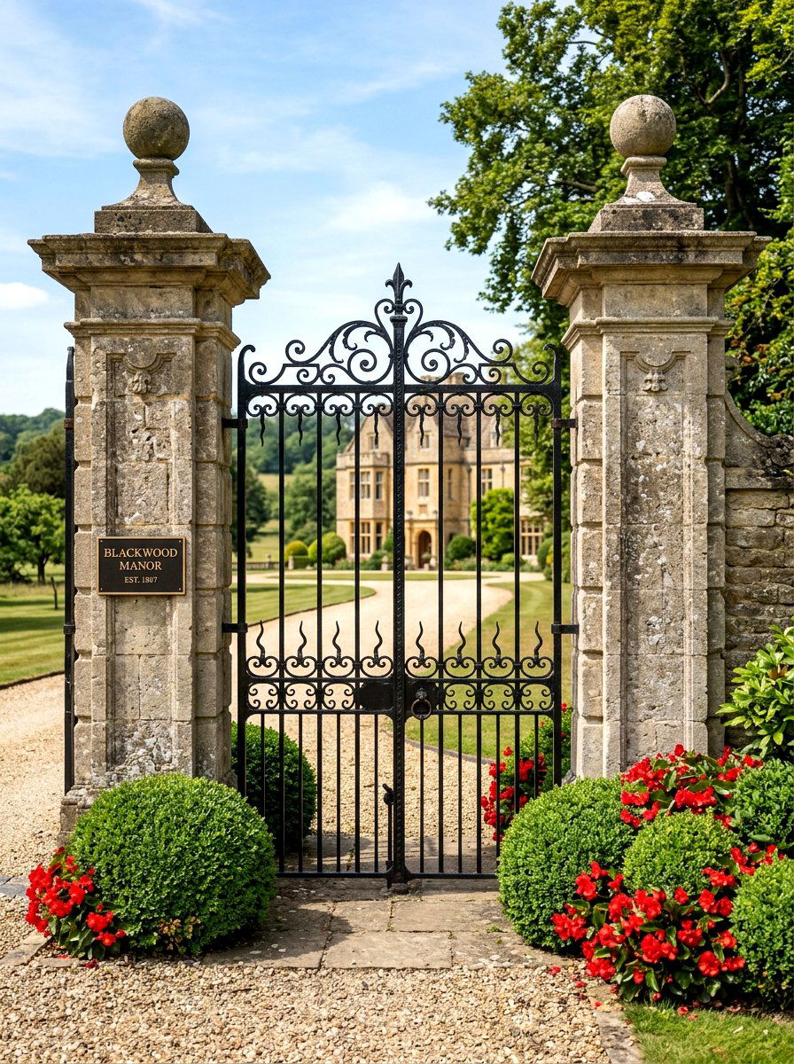 Stone Gate Pillars - 30 front gate flower bed ideas