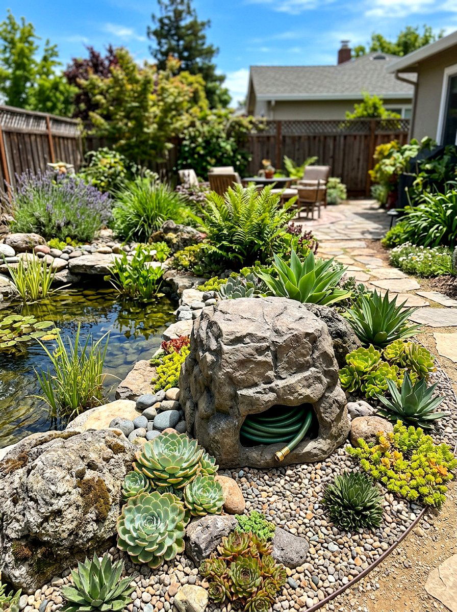 Stone Hose Cover - 30 hose storage ideas