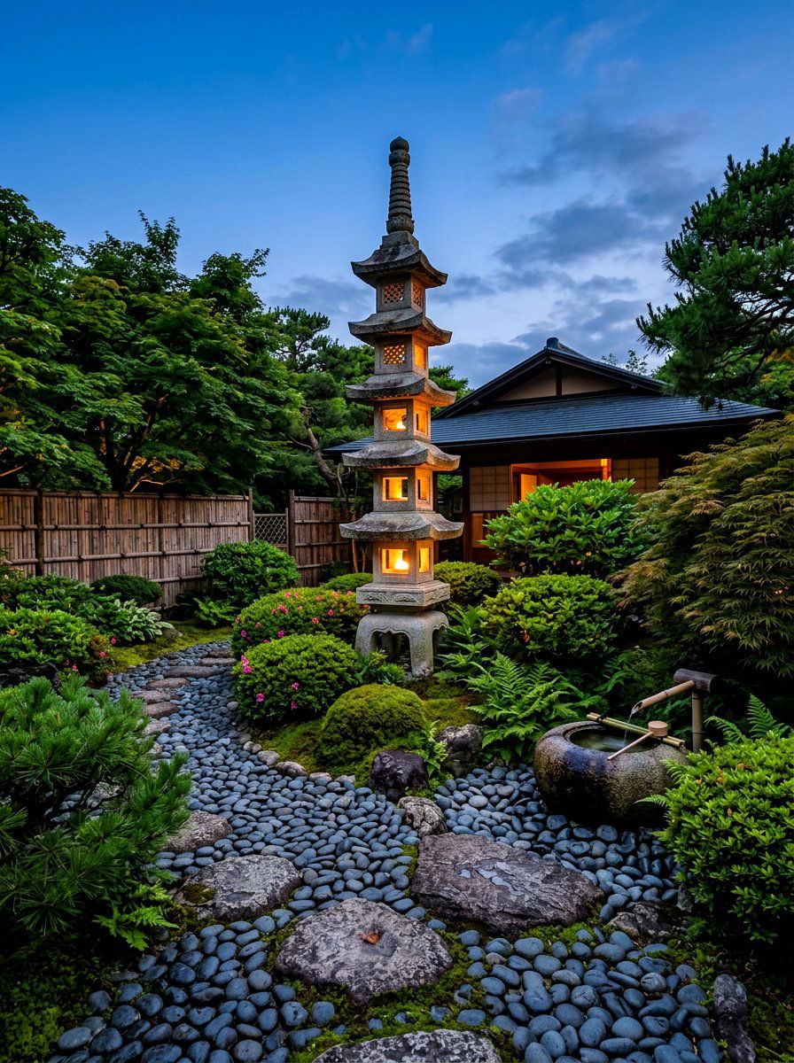 Stone Lantern Garden - 30 zen garden ideas