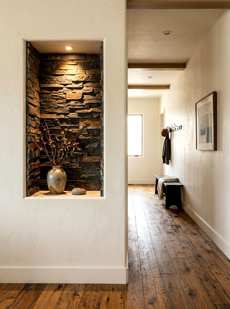 Stone Lined Hallway Niche - 30 built in hall niche ideas