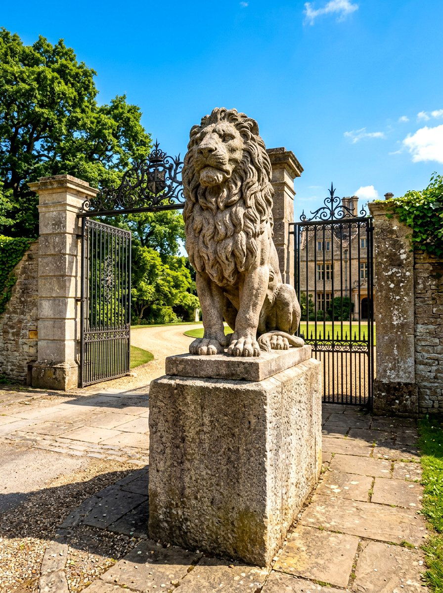 Stone Lion Gate Keeper - 30 garden statue ideas