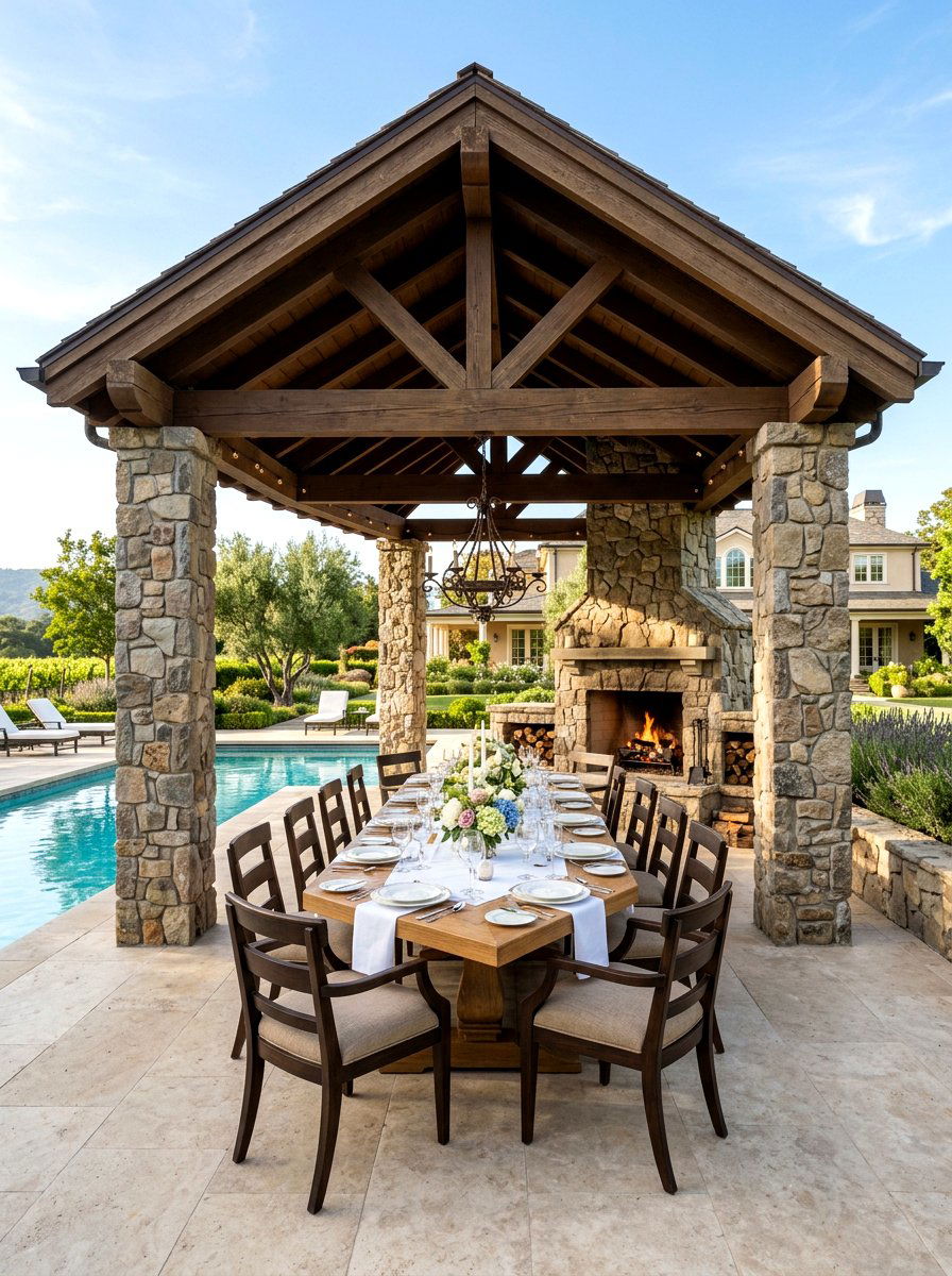 Stone Masonry Pavilion - 30 poolside dining ideas