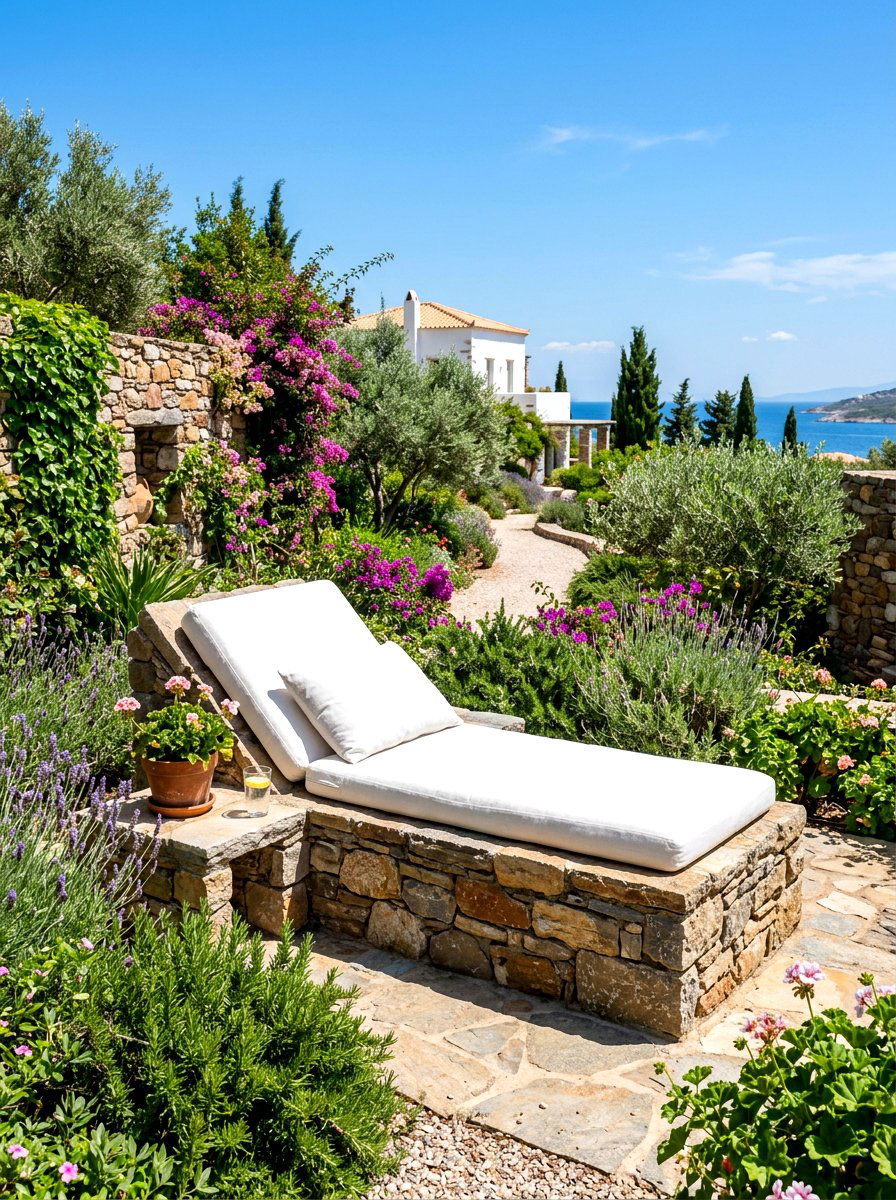 Stone Masonry Sun Lounger - 30 built in sunbed patio ideas