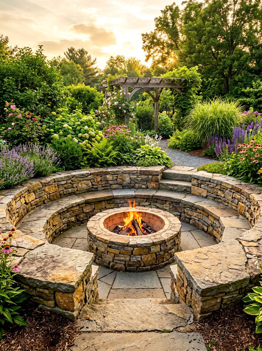 Stone Masonry Sunken Fire Pit - 30 sunken fire pit ideas