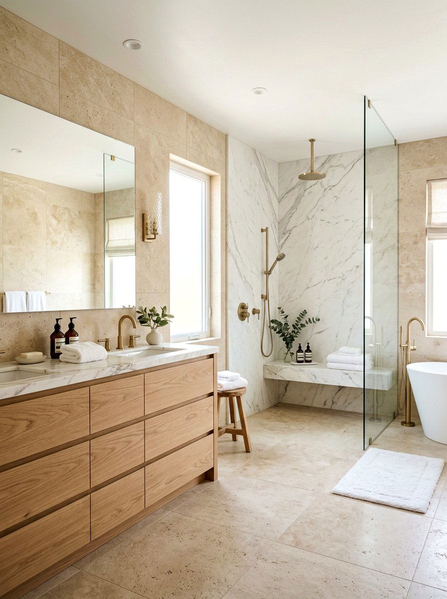 Stone Master Bathroom - 30 layered neutral decor ideas