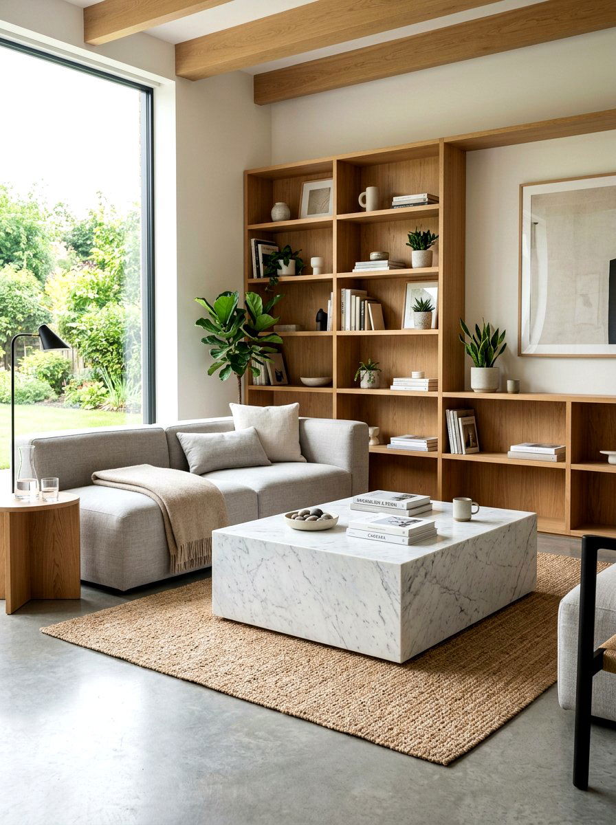 Stone Material Coffee Table - 30 Japandi living room ideas