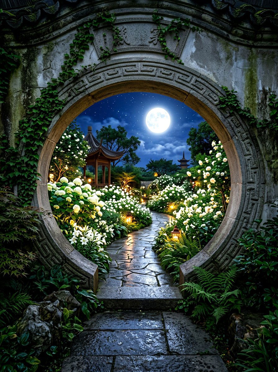 Stone Moon Gate - 30 moon garden backyard ideas