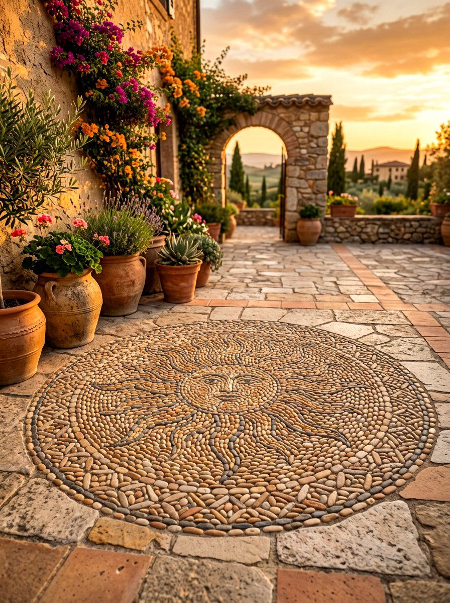 Stone Mosaic - 30 pebble garden ideas