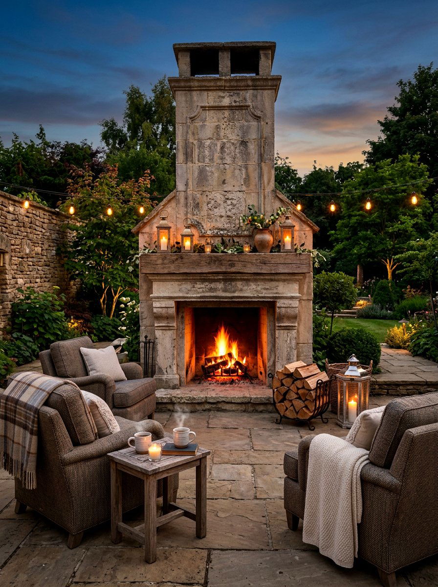 Stone Outdoor Fireplace - 30 summer patio hosting ideas