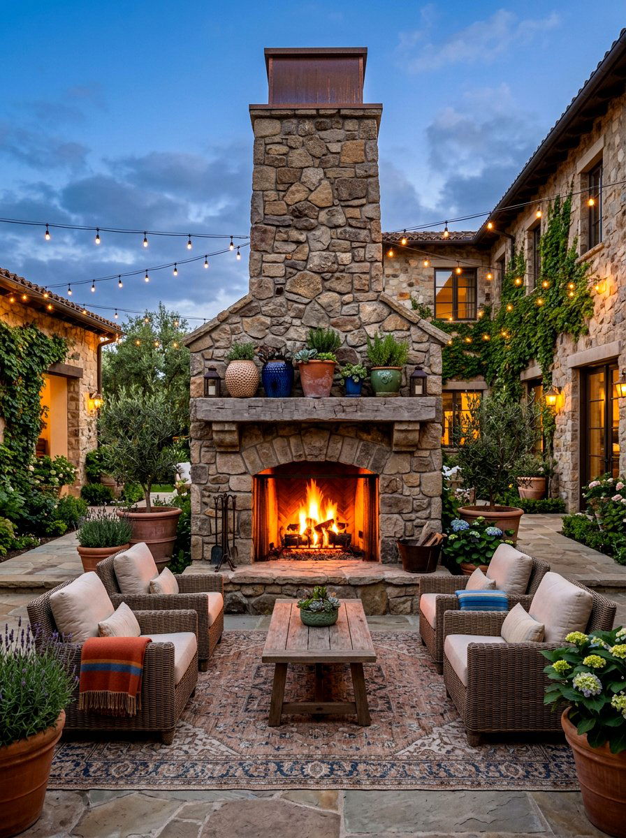 Stone Outdoor Fireplace - 30 Spanish courtyard ideas