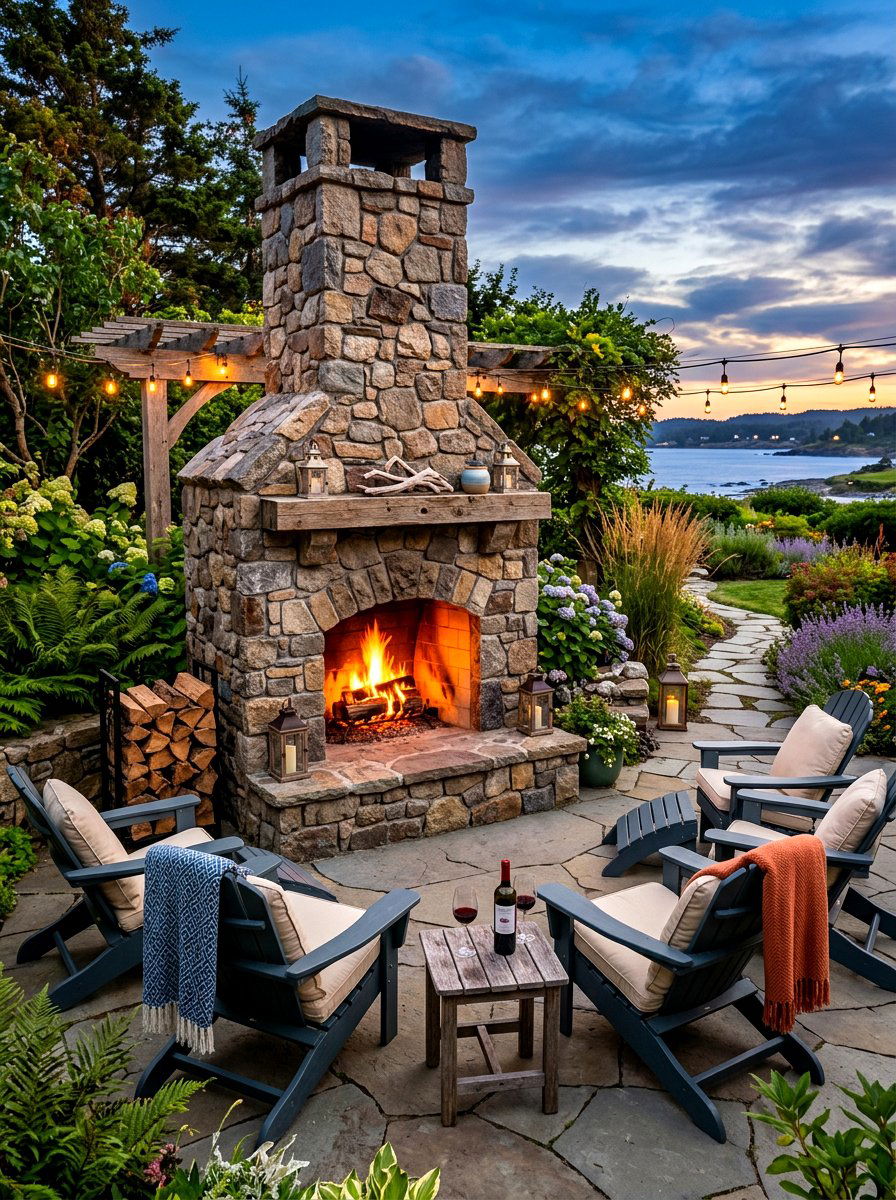 Stone Outdoor Fireplace Design - 30 breezy coastal patio ideas