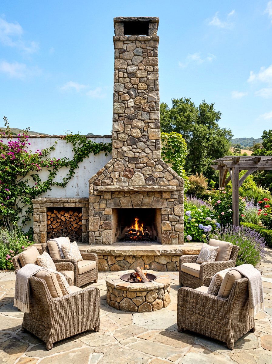 Stone Outdoor Fireplace - 30 Mediterranean backyard ideas