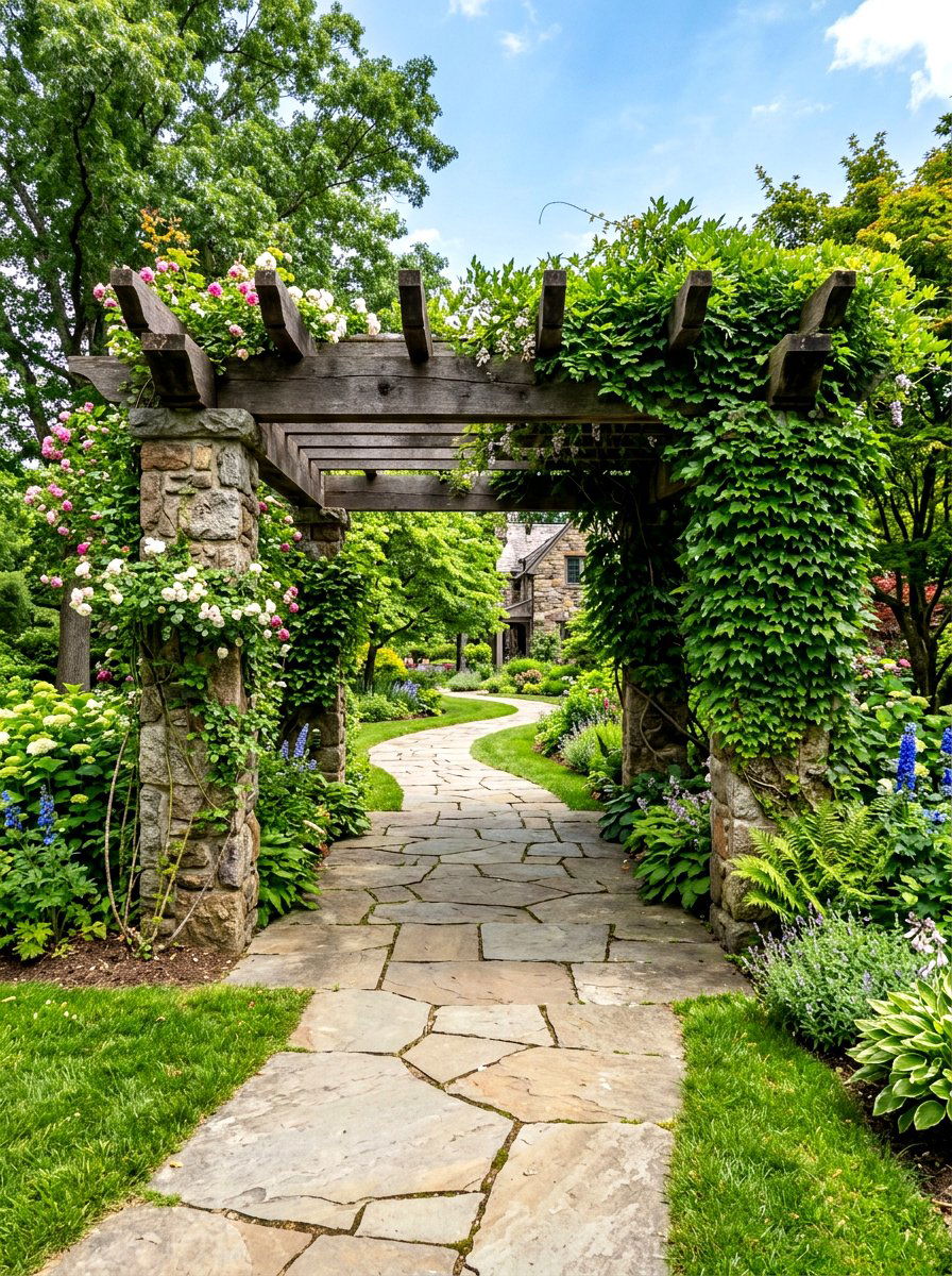 Stone Path Arbor - 30 arbor walkway ideas