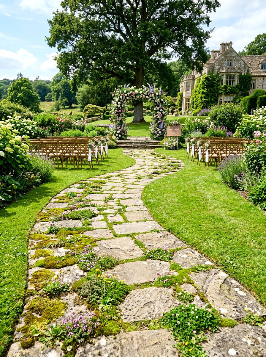 Stone Path Ceremony Walkway - 30 cottage garden wedding ideas
