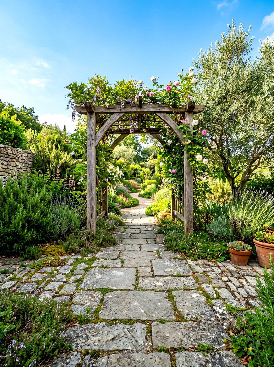 Stone Path Garden Arbor - 30 arbor garden entrance ideas