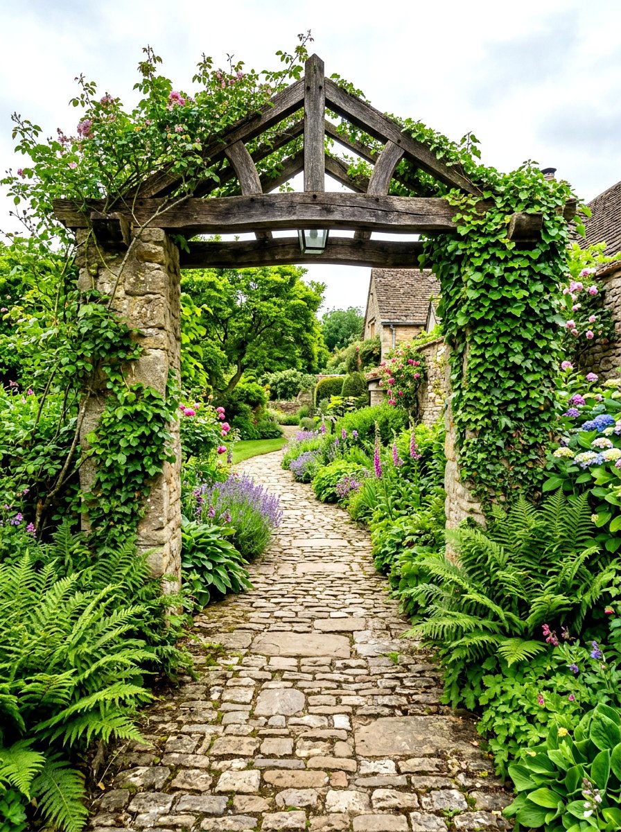 Stone Path Garden Arch - 30 arbor entrance ideas