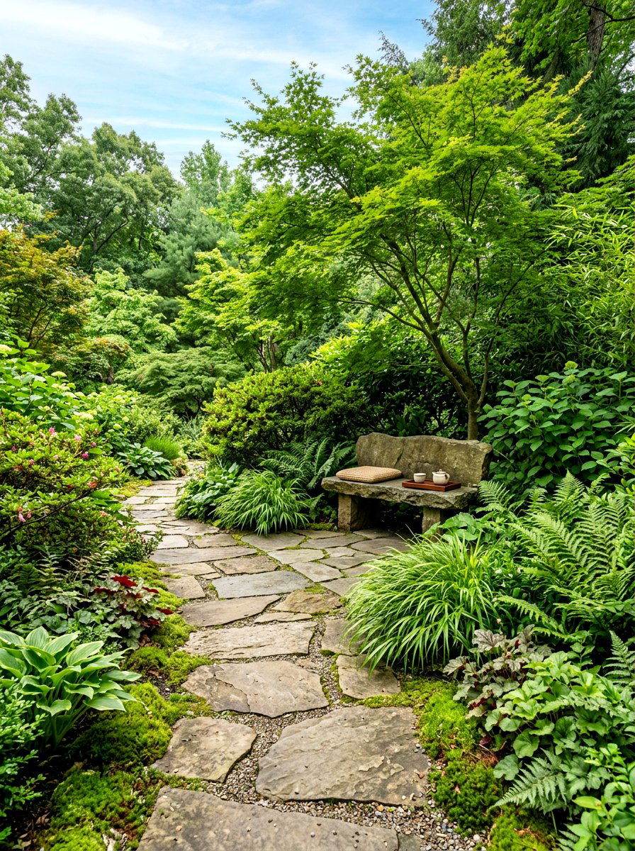 Stone Path Tea Area - 30 tea garden corner ideas