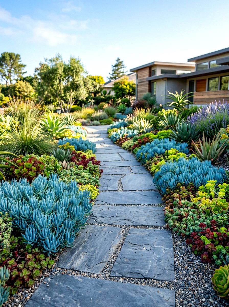 Stone Pathway Border - 30 succulent garden ideas
