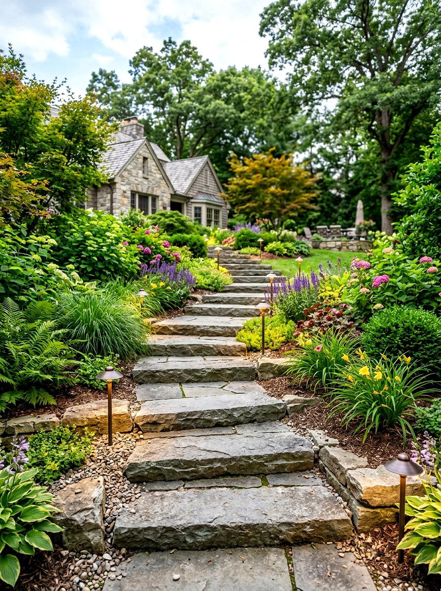 Stone Pathway Stair Landscape Light - 30 stair lighting ideas