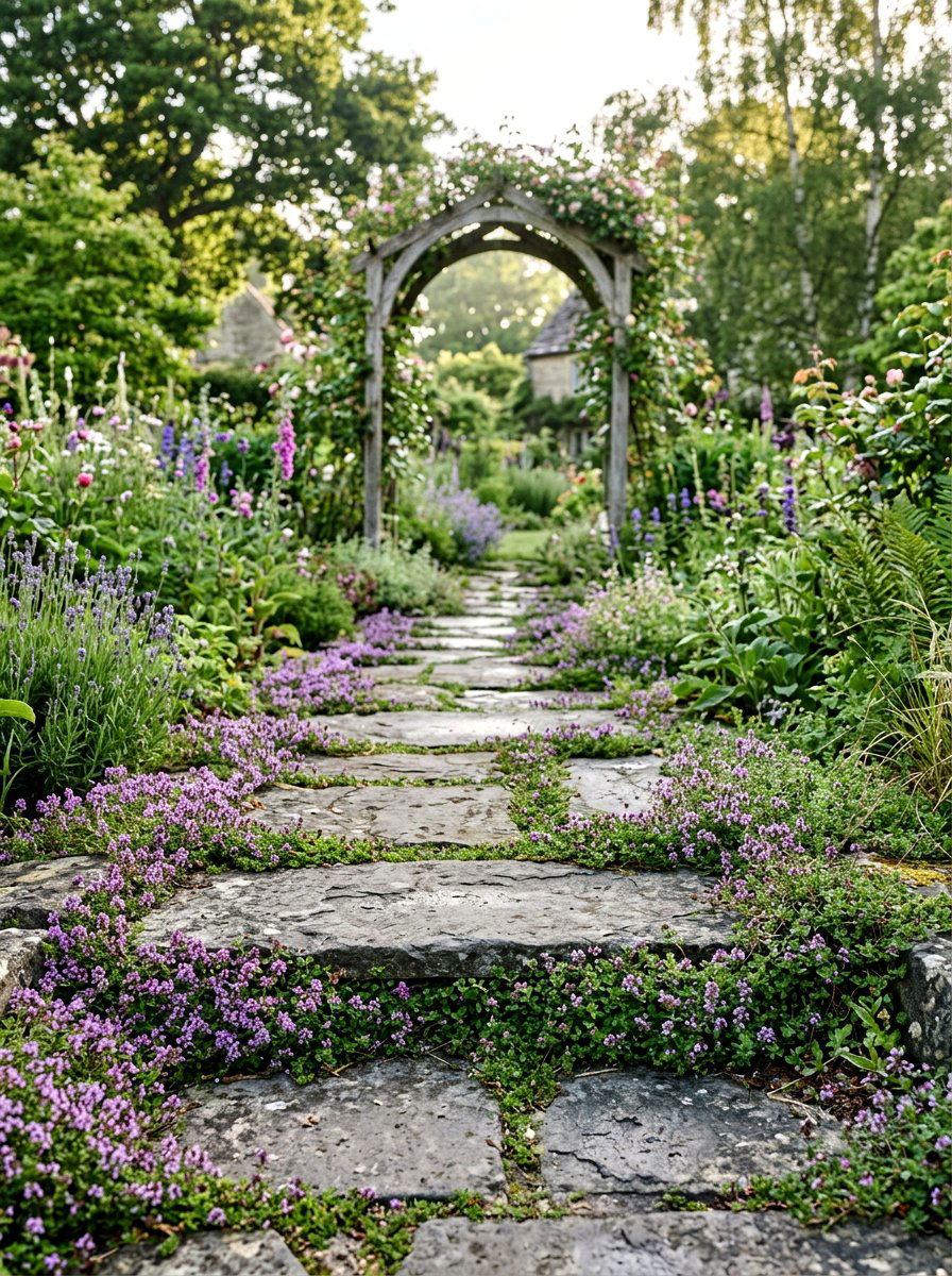 Stone Pathway With Thyme - 30 butterfly haven backyard ideas