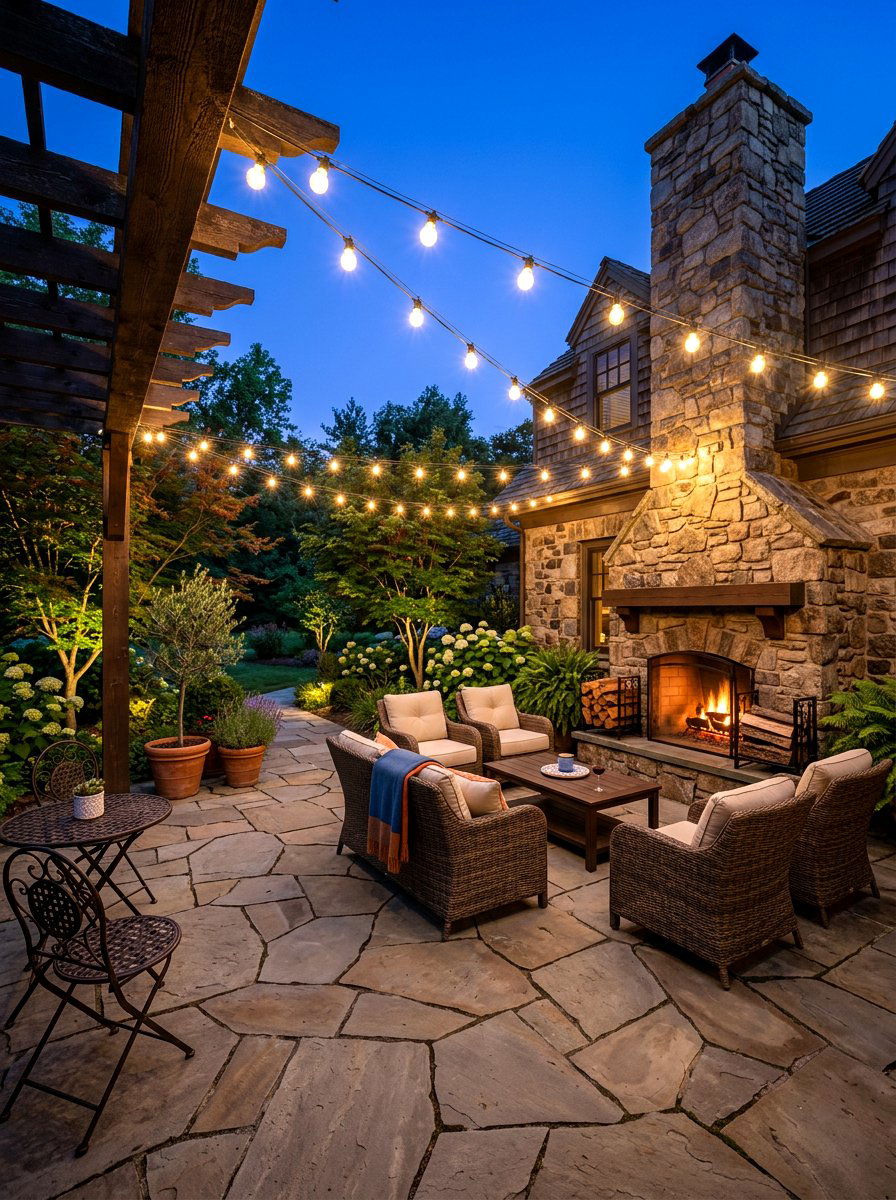 Stone Patio Bistro Lights - 30 bistro lights patio ideas